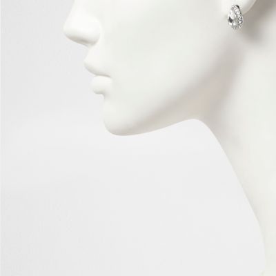 Silver tone crystal stud earrings